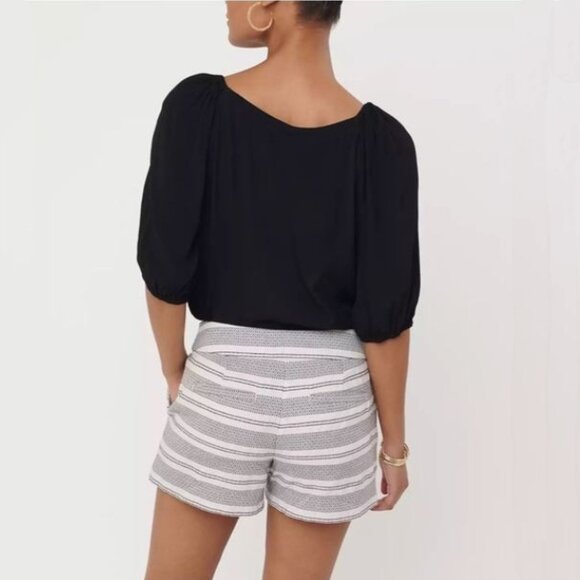LOFT Black & White Striped Woven Cotton Riviera Shorts - 10 - Picture 2 of 9